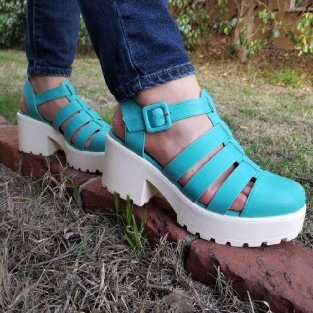 Blue 90's Grunge Look Chunky Summer Shoes - Picture 5 of 7